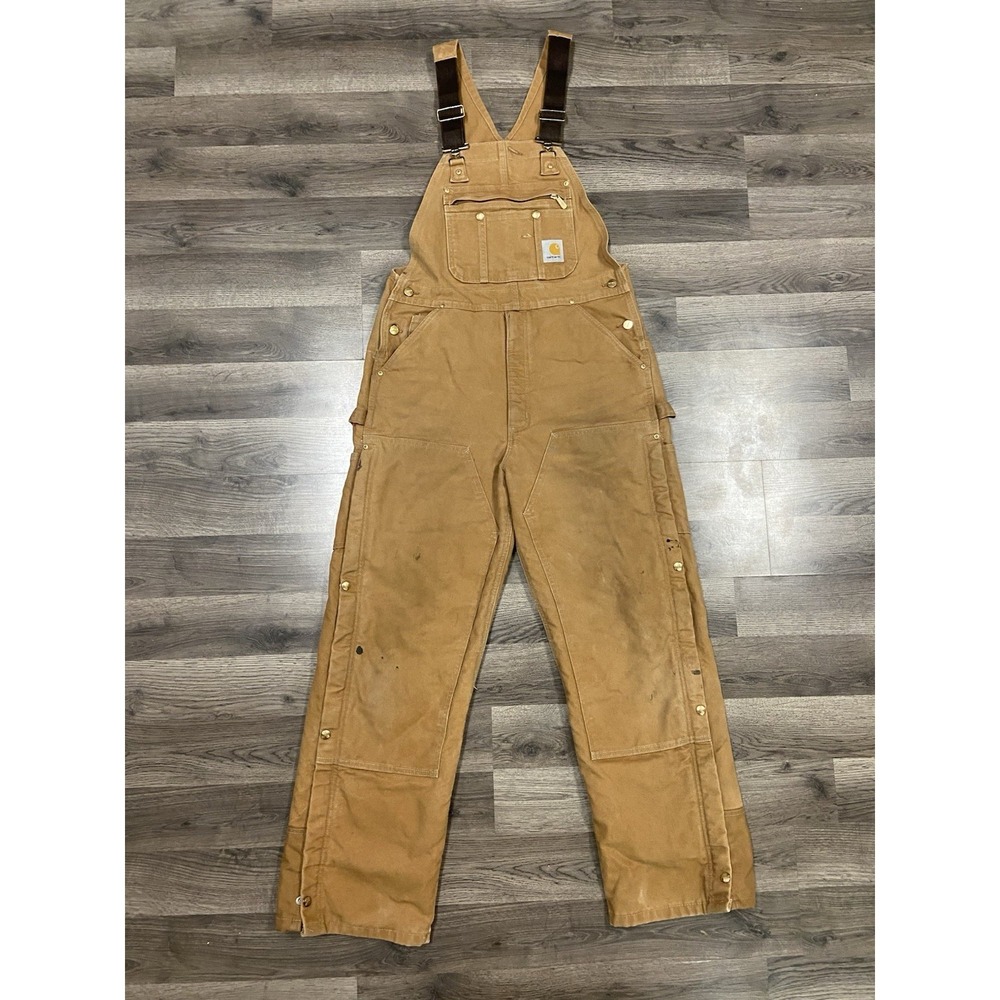 Vintage Carhartt Bibs Size 36x32 R41 Brown Duck Made In US Double Knee Insulated